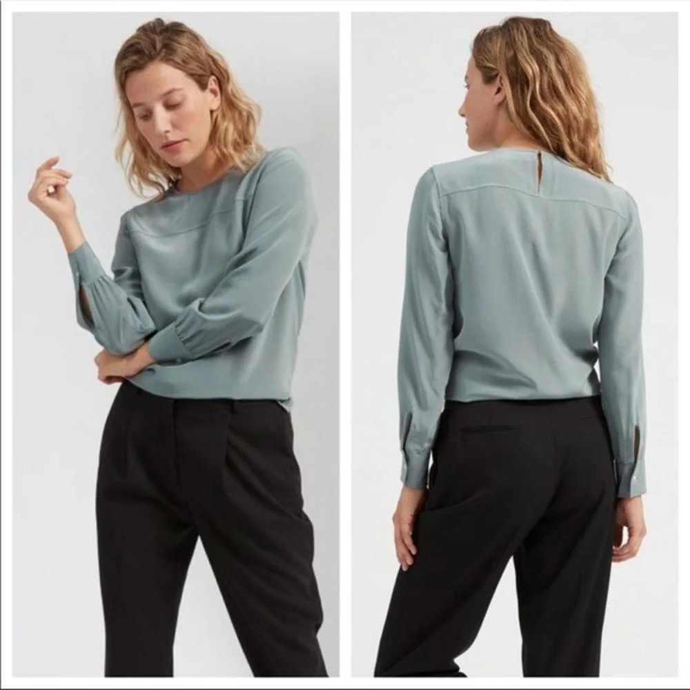 Everlane The Silk Long-Sleeve Blouse Size 8 in Pale Sage
